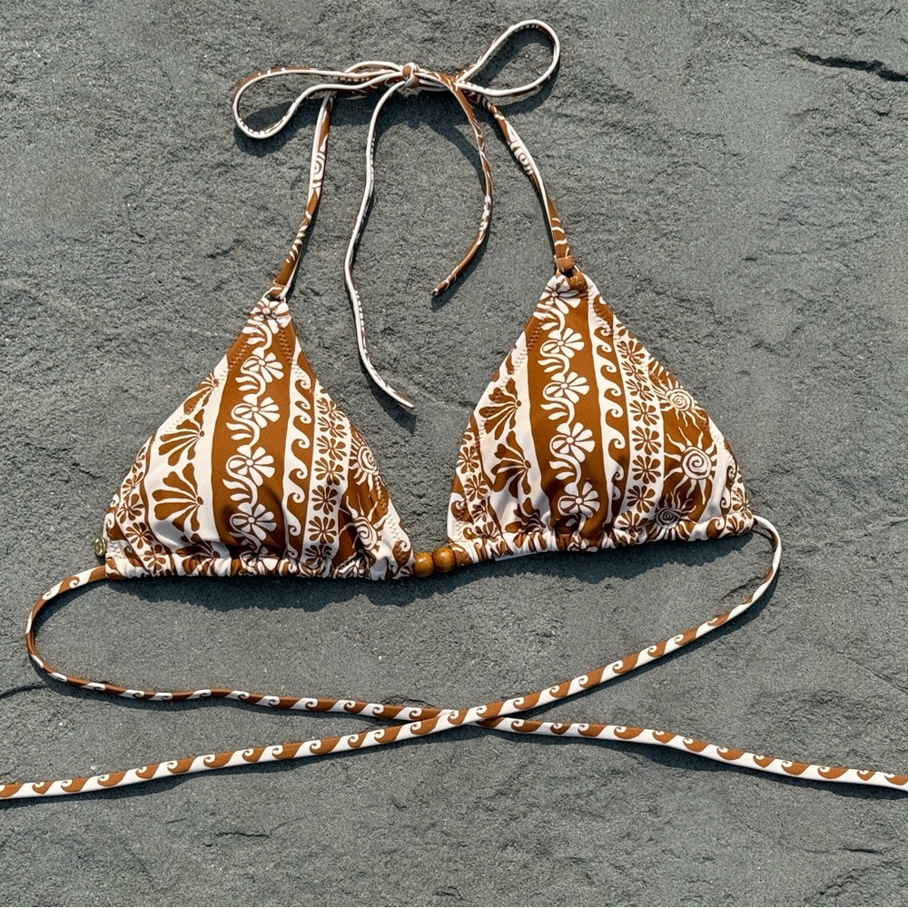 Rhythm Brown and White Striped Bikini Top